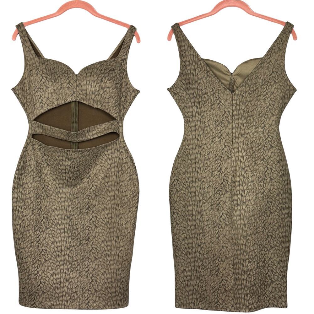 Privy Womens Dress Cutout Bodycon Zip Back Mini/Knee Length Size Large Tan Brown